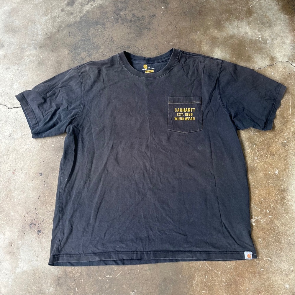 Carhartt Pocket T-Shirt Mens XL Black Good Graphic Original Fit Workwear